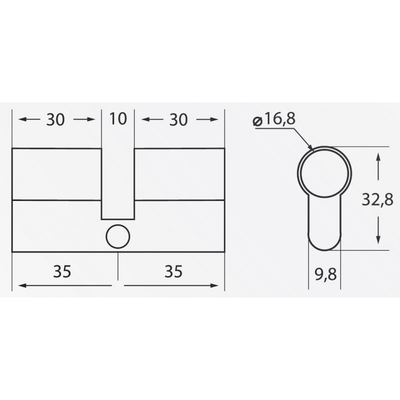 Wkładka Drzwiowa 30 x 30 mm Jednostronna z Gałką Mosiadz - Nikiel