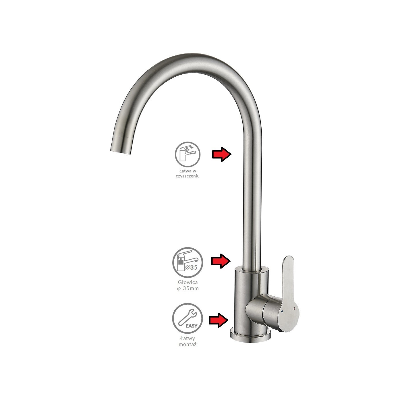 Bateria Zlewozmywakowa Stojąca MONO Inox