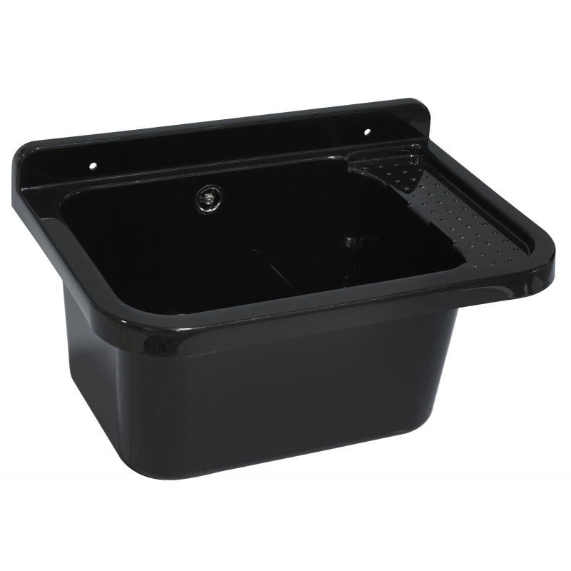 Zlew Gospodarczy Czarny 50 x 34 cm z Syfonem