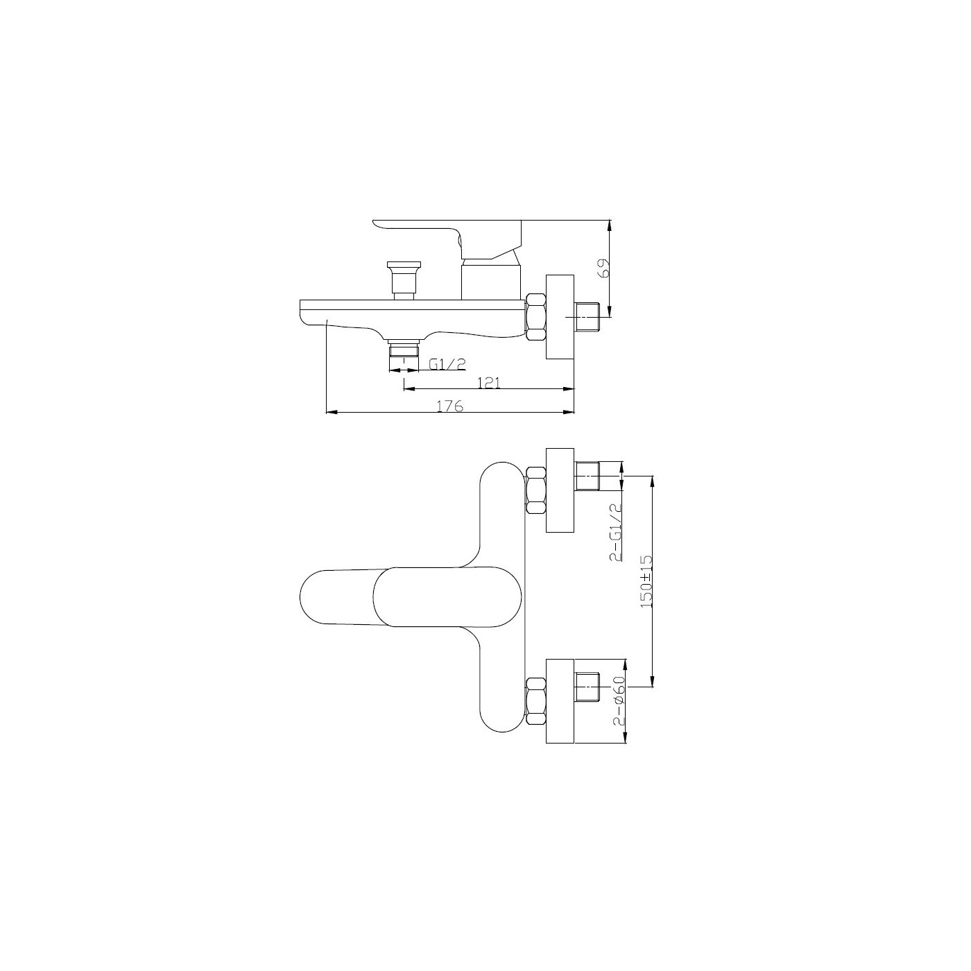 Bateria Wannowa Ścienna TONDO Chrom / Biały