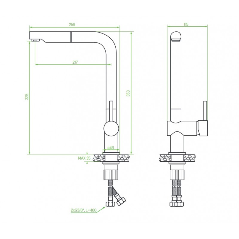 Bateria Zlewozmywakowa Kuchenna z Wyciąganą Wylewką