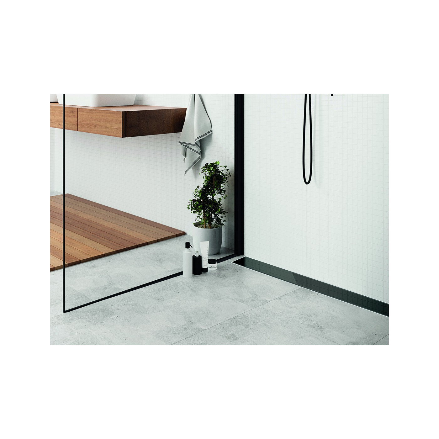 Odpływ Liniowy 80 cm Przyścienny Czarne Szkło