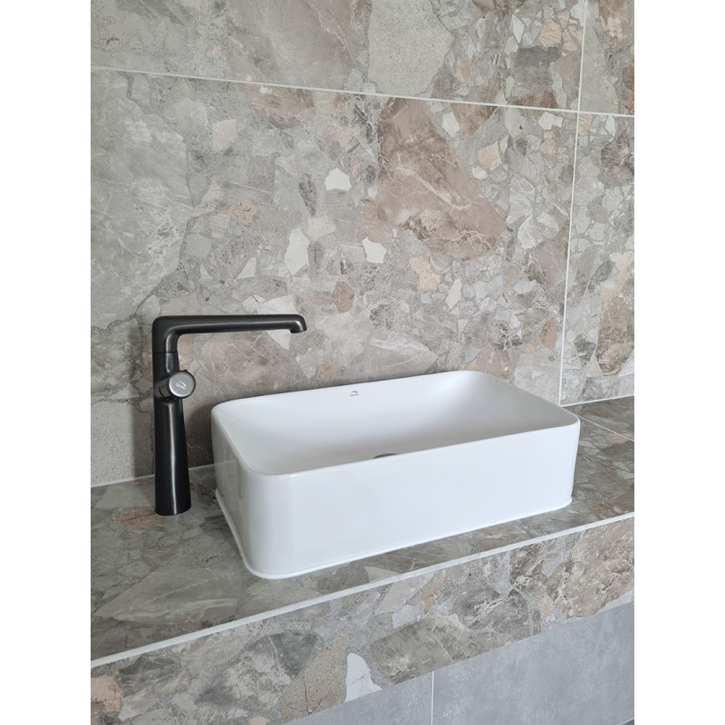 Umywalka Nablatowa Ceramiczna 48,5x29,5 cm Biała KVADRATO Laveo