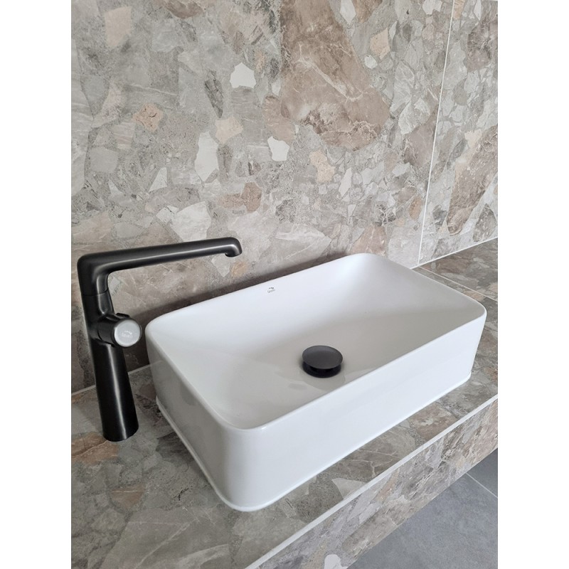 Umywalka Nablatowa Ceramiczna 48,5x29,5 cm Biała KVADRATO Laveo