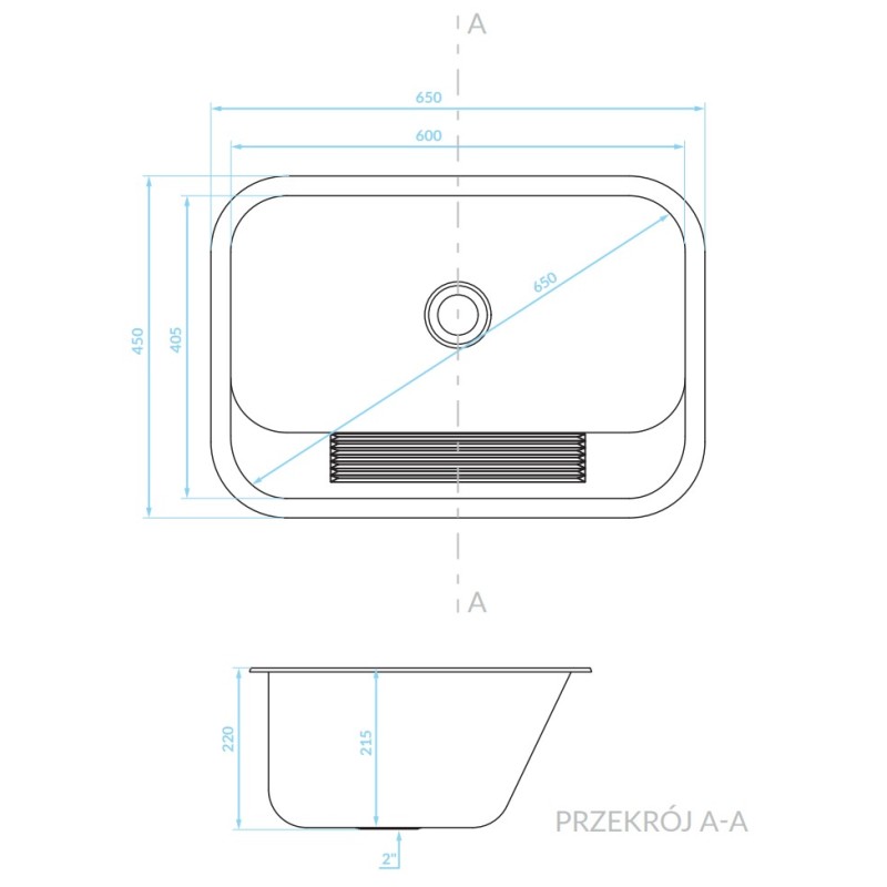 Zlewozmywak Jednokomorowy Stalowy Podwieszany 65x45cm INOX CHIOS Kuchinox