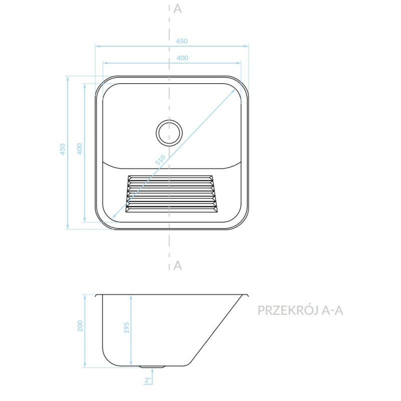 Zlewozmywak Jednokomorowy Stalowy Podwieszany 45x45cm INOX CHIOS Kuchinox