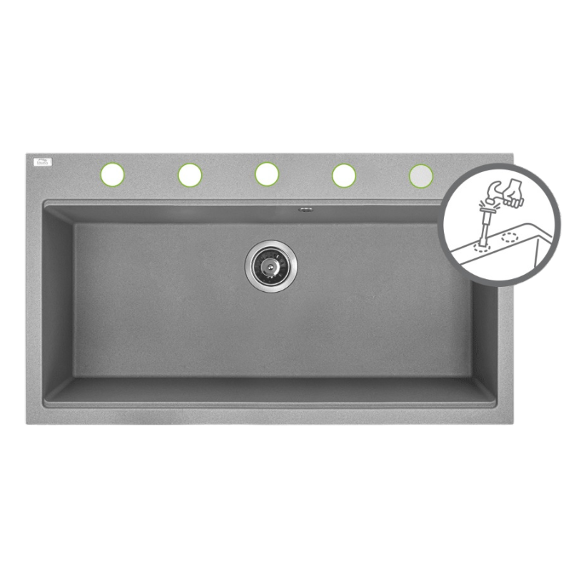 Zlewozmywak Granitowy 1 komorowy 50x90cm z syfonem Szary TAU Laveo