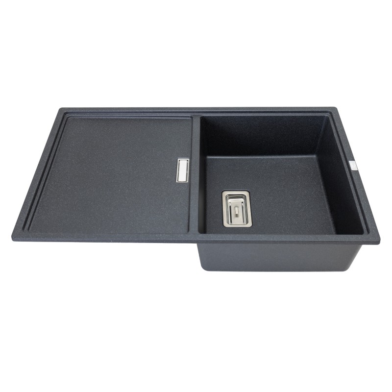 Zlewozmywak Granitowy 1 komorowy z ociekaczem 50x80cm z syfonem Czarny TONGA Laveo