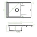 Zlewozmywak Granitowy 1 komorowy z ociekaczem 50x78cm syfon Czarny MEGALO Laveo