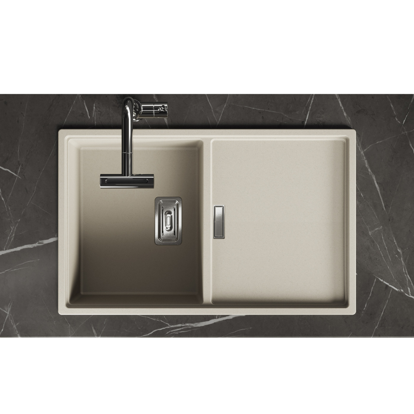 Zlewozmywak Granitowy 1 komorowy z ociekaczem 50x80cm z syfonem Beżowy TONGA Laveo