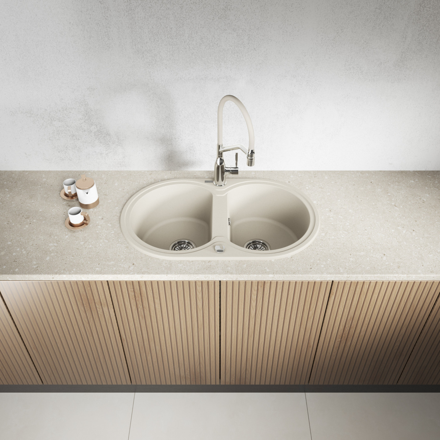 Zlew Zlewozmywak Granitowy Beżowy 2 Komorowy DAFNE